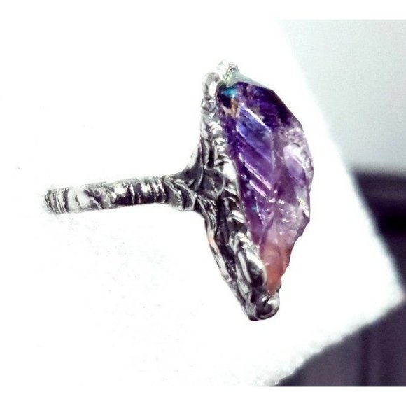Amethyst rainbow aura crystal ring adjustable - Picture 7 of 12